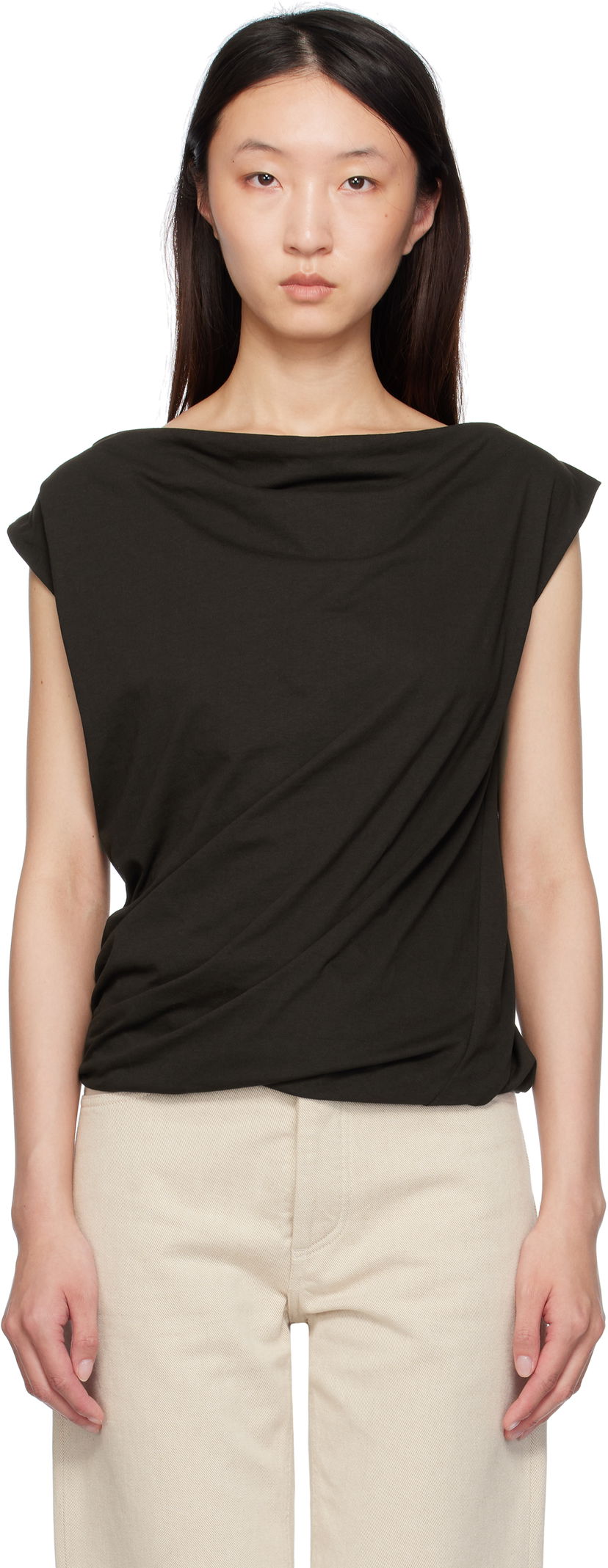 Majica bez rukava Baserange Baserange Turn Draped Tank Top Crna | TOTUT-RC-SU25