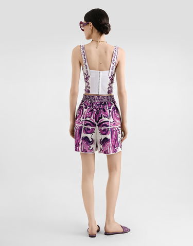 Crop top Dolce & Gabbana Dolce & Gabbana Majolica Print Poplin Bustier Ljubičasta | F7BB1TFI5LSHD5DQ, 2