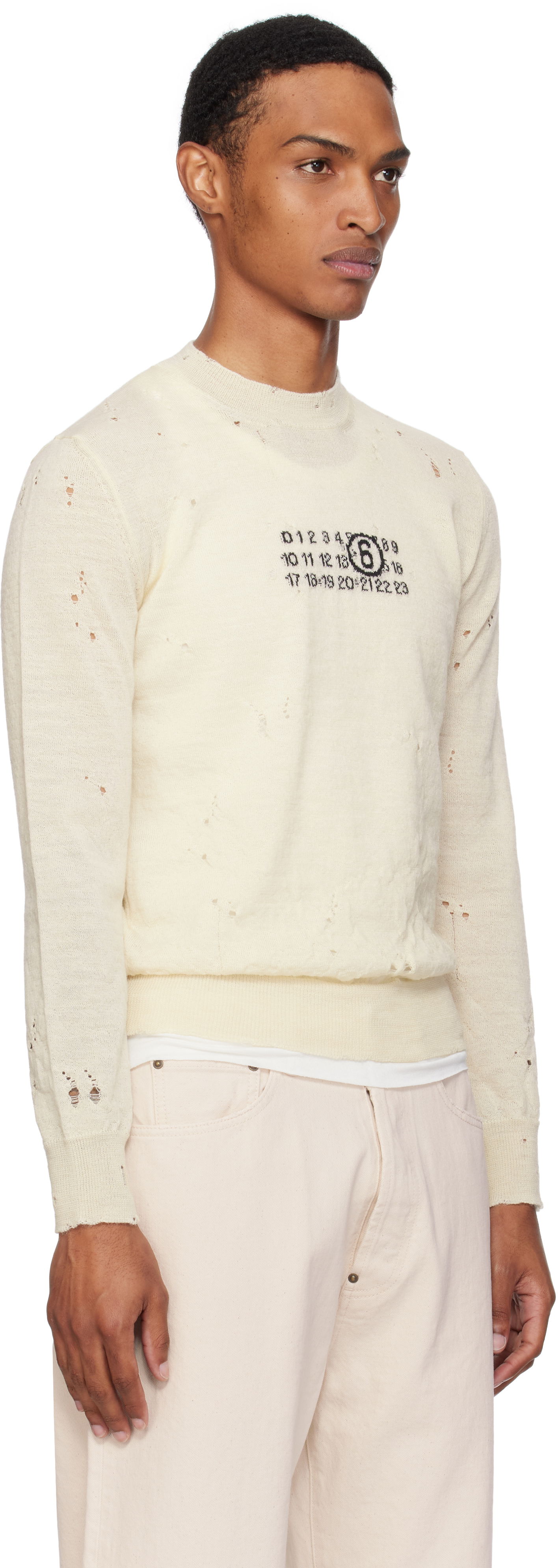 Džemper Maison Margiela MM6 Maison Margiela Distressed Wool Sweater Bijela | SH0HL0033 M13134, 1