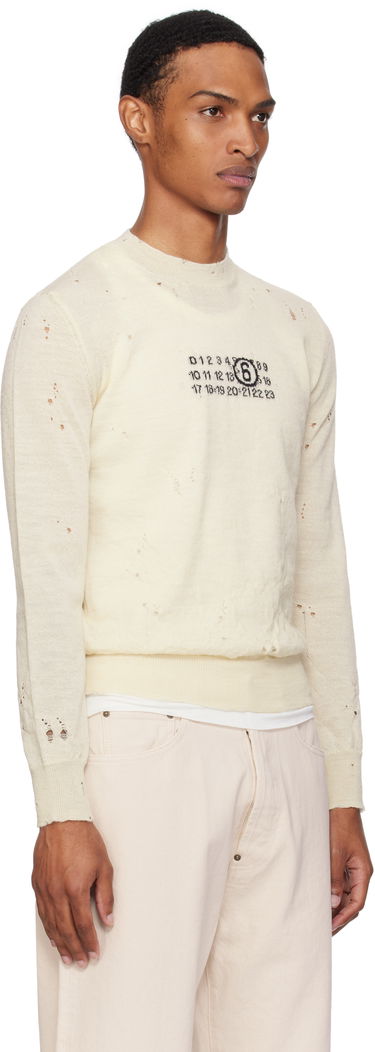 Džemper Maison Margiela MM6 Maison Margiela Distressed Wool Sweater Bijela | SH0HL0033 M13134, 1