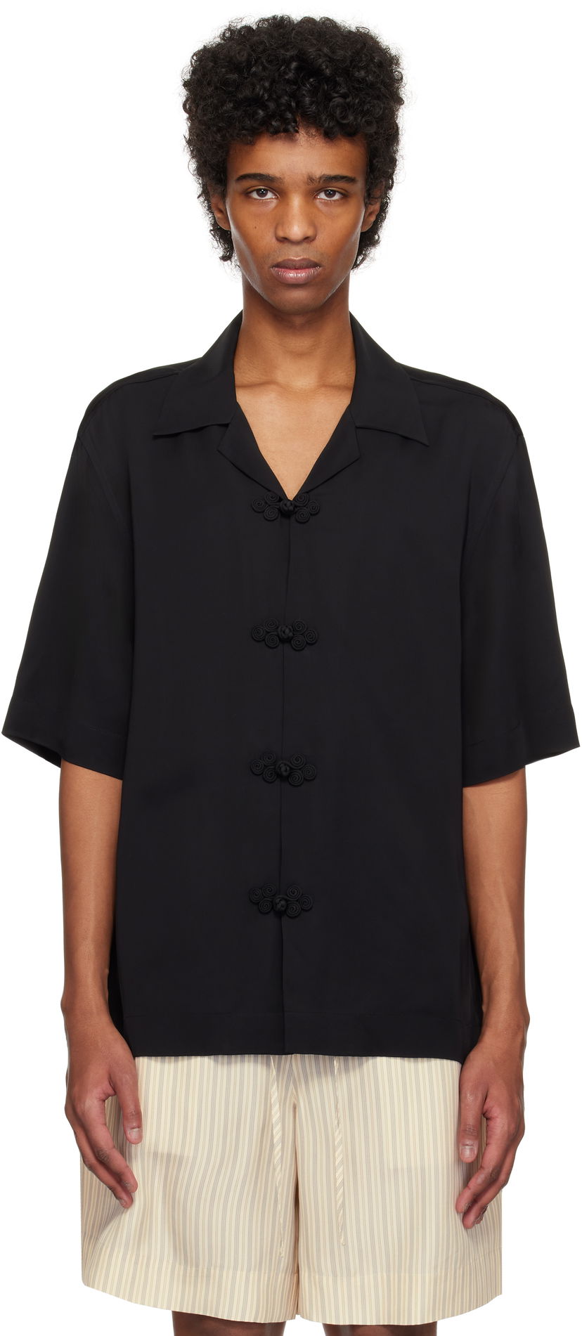 Košulja Róhe Róhe Knotted Button Short Sleeve Shirt Crna | 314-19-083
