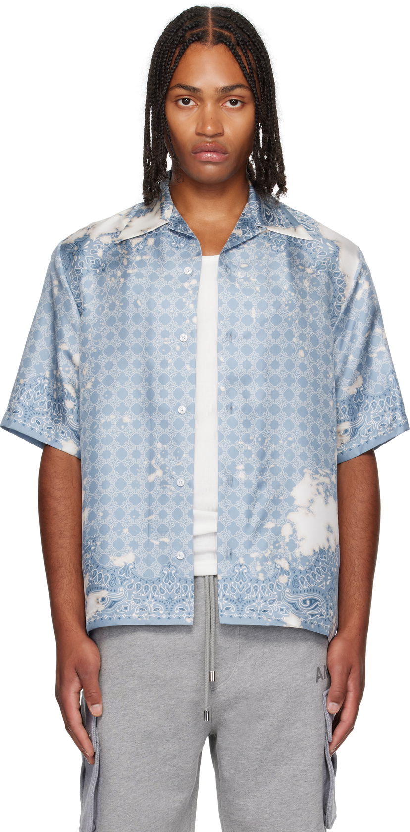Košulja AMIRI Bleach Bandana Bowling Shirt Plava | AMSTCA1159