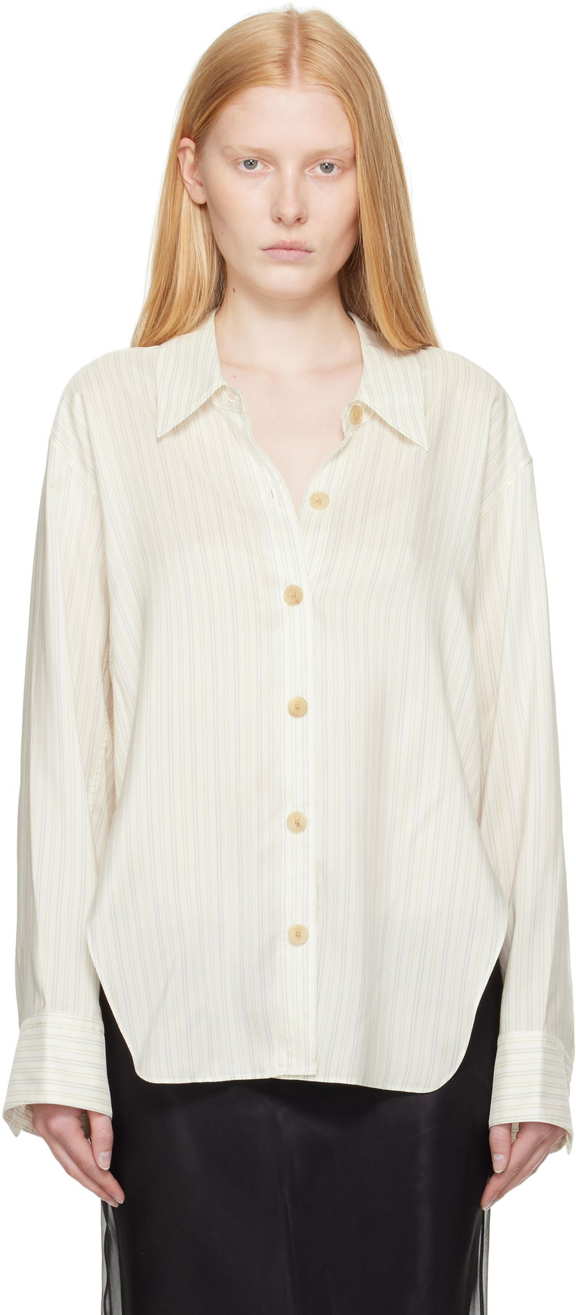 Košulja Khaite Khaite Herschel Striped Button-Down Shirt Bijela | 23793003