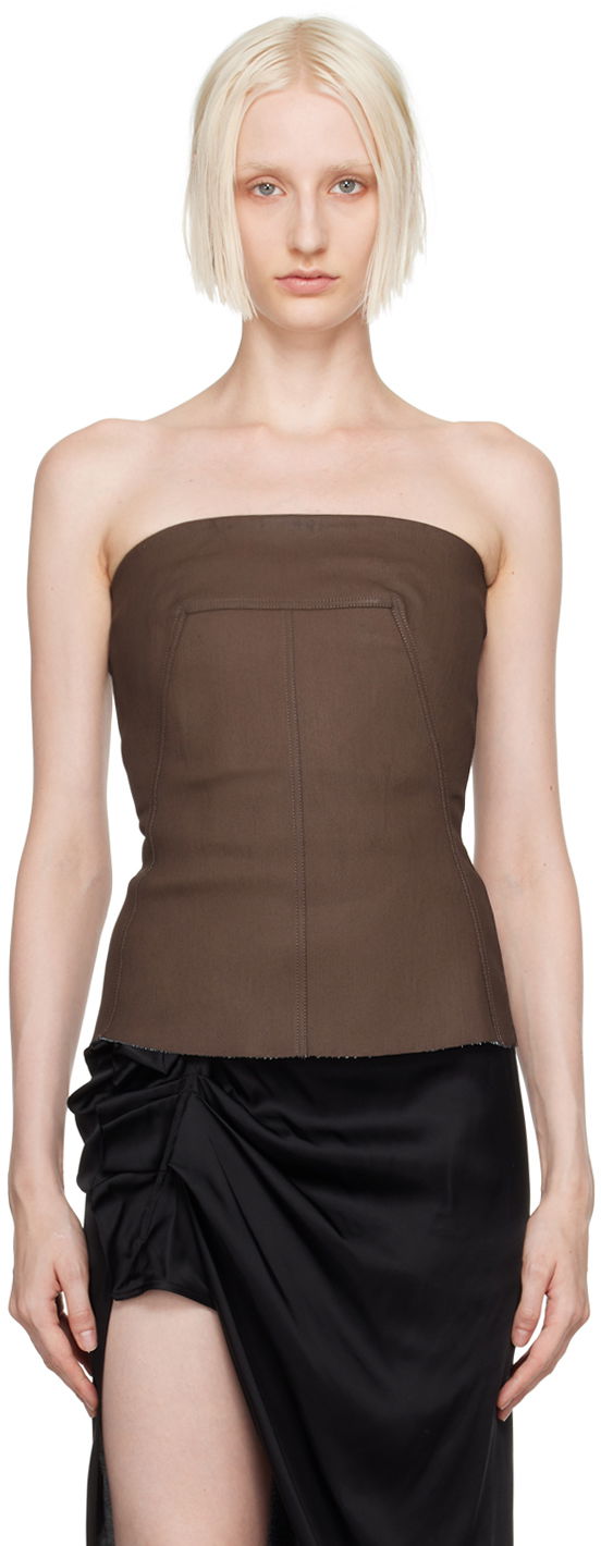 Odjeća Rick Owens Brown Porterville Bustier Denim Top Smeđa | RP02D3127 SMT
