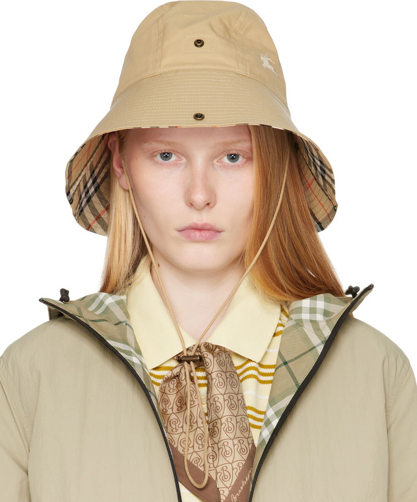 Šešir Burberry Burberry Check Brim Gabardine Bucket Hat Bež | 8112365