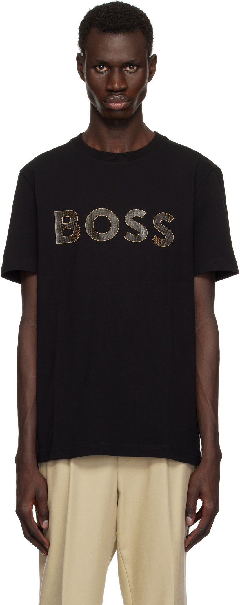 Majica kratkih rukava BOSS Stretch-Cotton Large Logo T-shirt Crna | 50535170