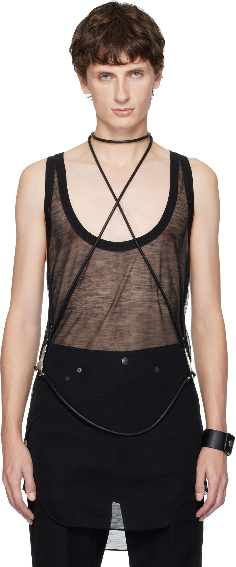 Majica bez rukava Rick Owens Concordians Sheer Cord Harness Tank Top Crna | RR02E1453 LBL