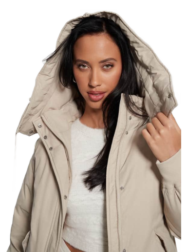 Pernata jakna GUESS Hooded Long Bež | W3BL77WFVW0
