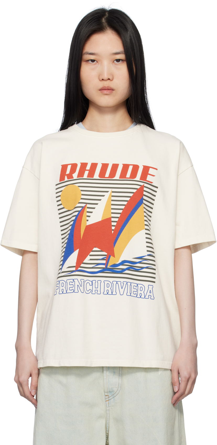 Majica kratkih rukava Rhude Rhude Poster Print T-Shirt Bež | RHPS25TT10012