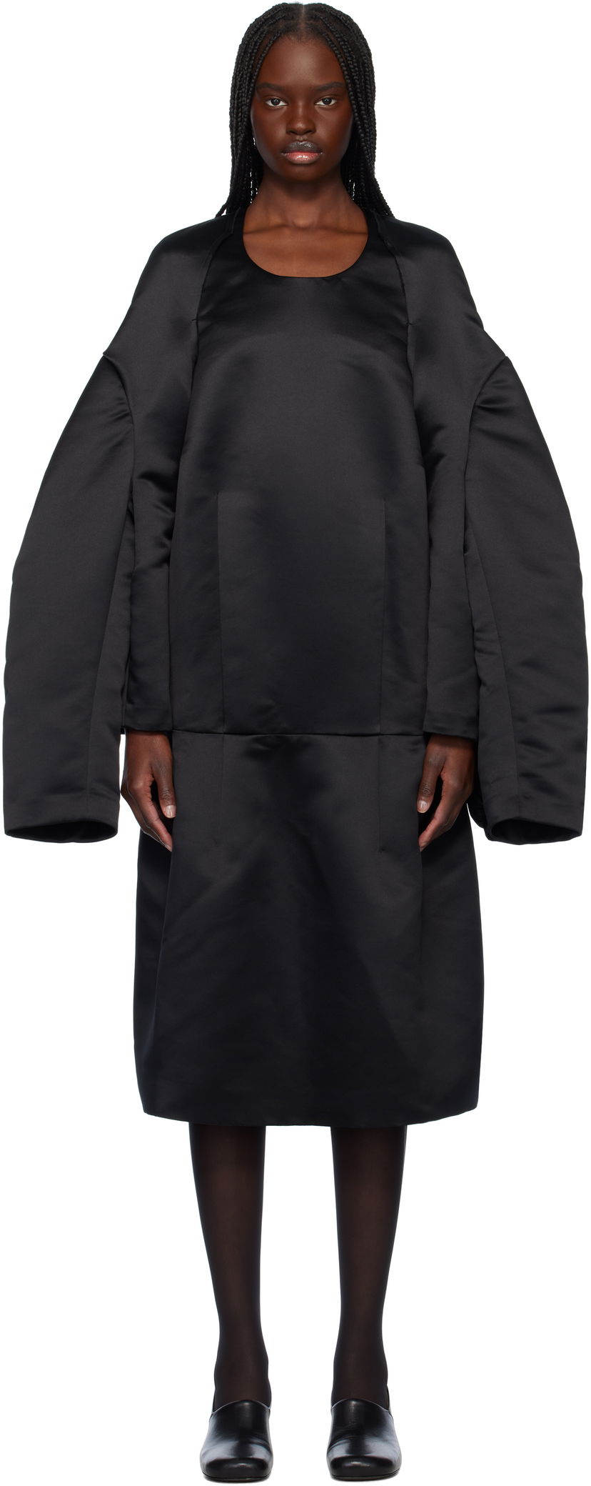 Haljina Comme des Garçons Comme des Garçons Satin Midi Dress Crna | GO-O001-051-1