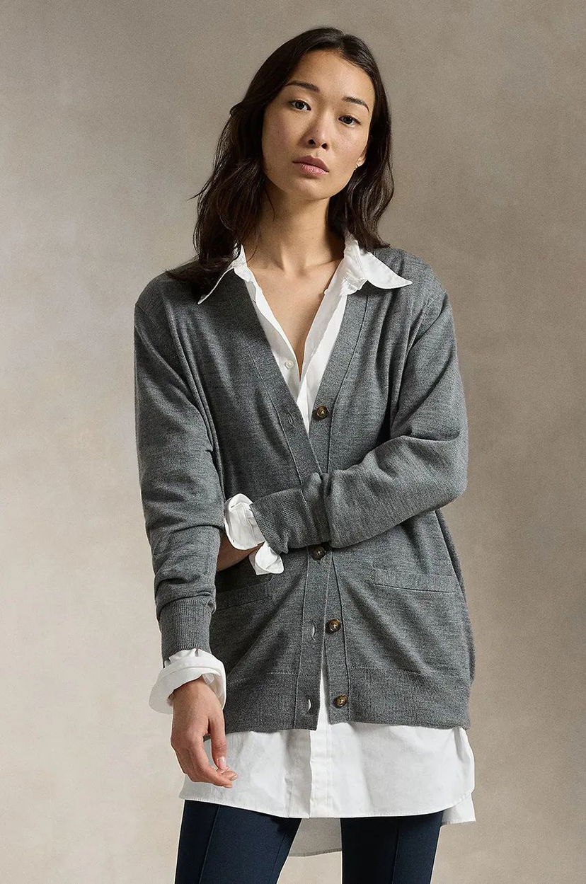 Džemper Polo by Ralph Lauren Wool Cardigan Siva | 211956233