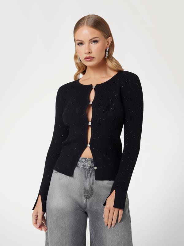 Džemper GUESS Glitter Cardigan With Logo Buttons Crna | W5RR17Z34O0