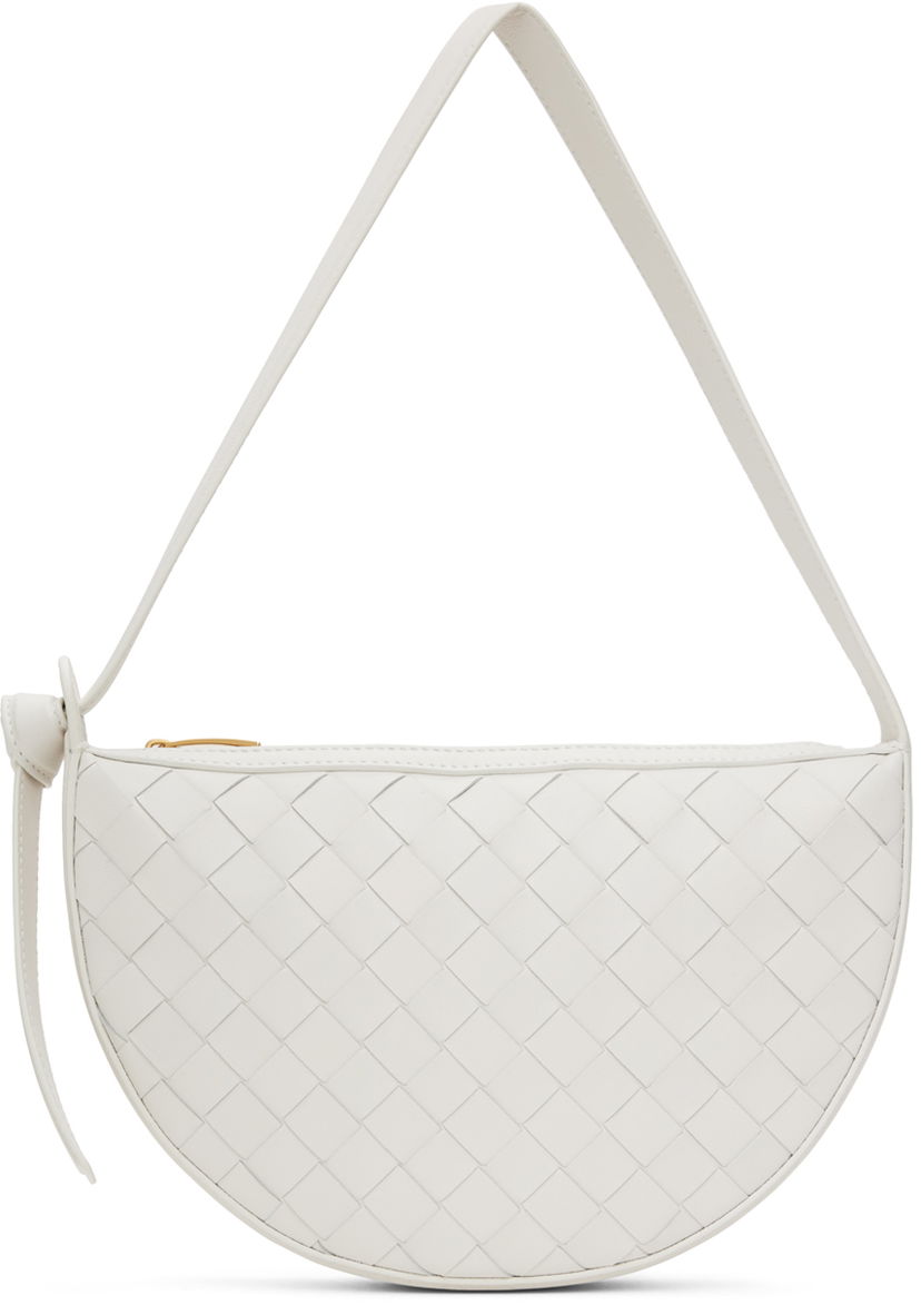 Torba za rame Bottega Veneta Mini Sunrise Woven Leather Shoulder Bag Bijela | 763747 VCPP3