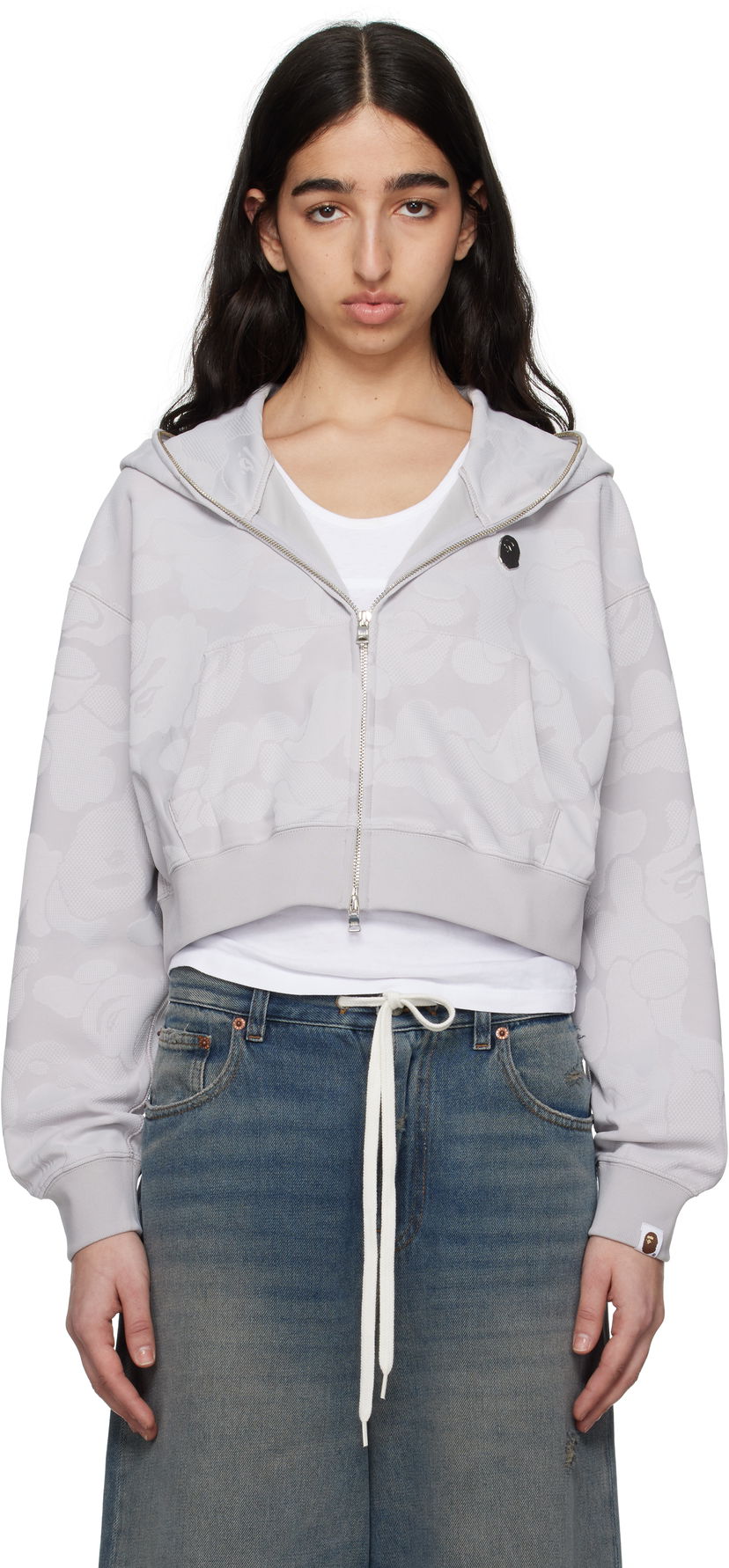 Dukserice BAPE BAPE Jacquard One Point Cropped Zip Hoodie Siva | 001ZPL302013L