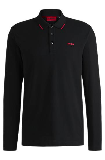 Polo majica BOSS Hugo Long Sleeve Polo Shirt with Logo Detail Crna | 50532067
