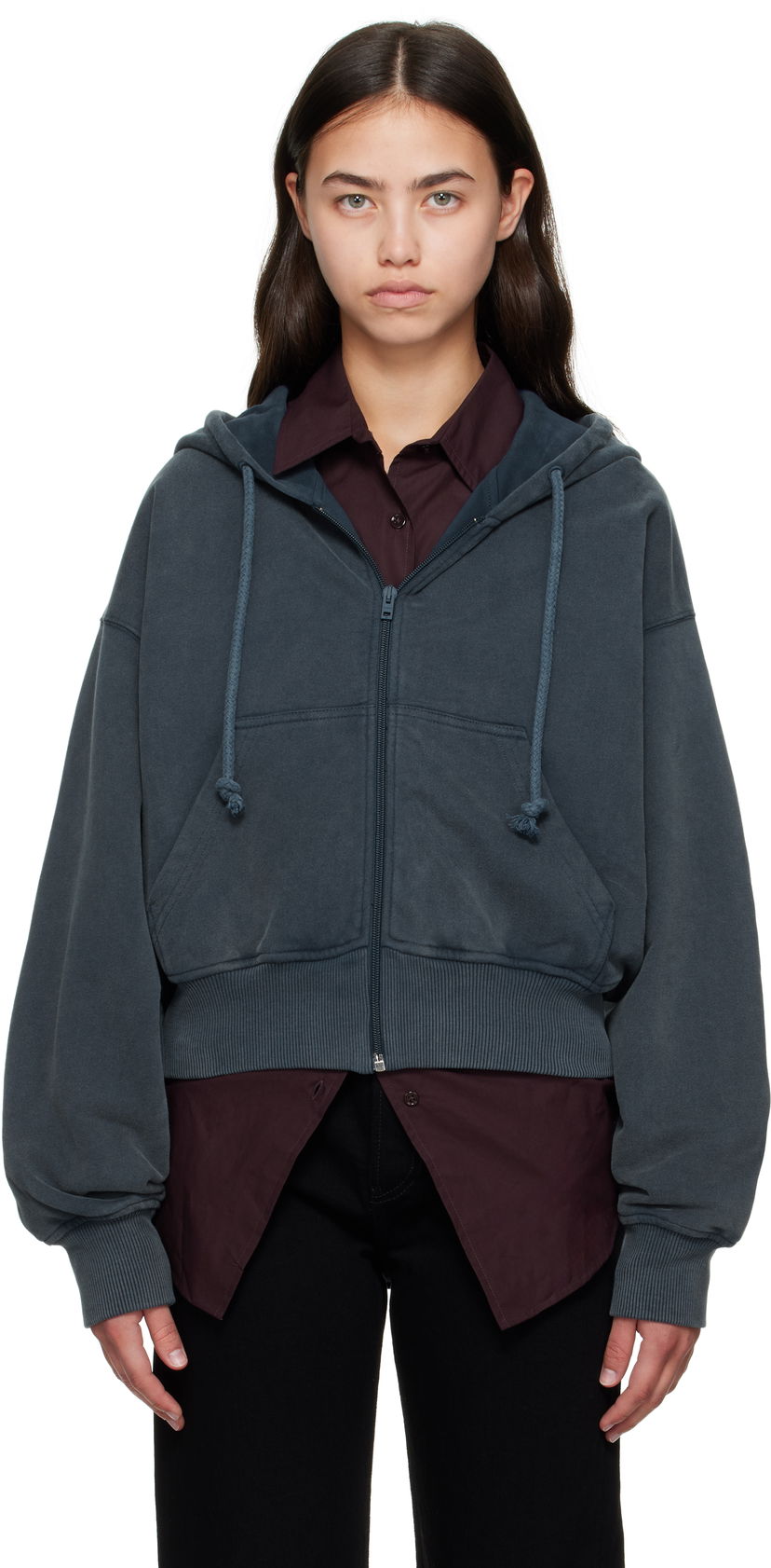 Dukserice Acne Studios Acne Studios Cropped Zip Hoodie Siva | AI0167-