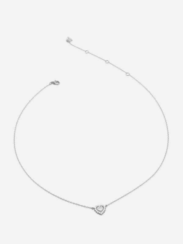 Ogrlica GUESS Silver Tone Heart Pendant Necklace Metalik | JSBN04459JW