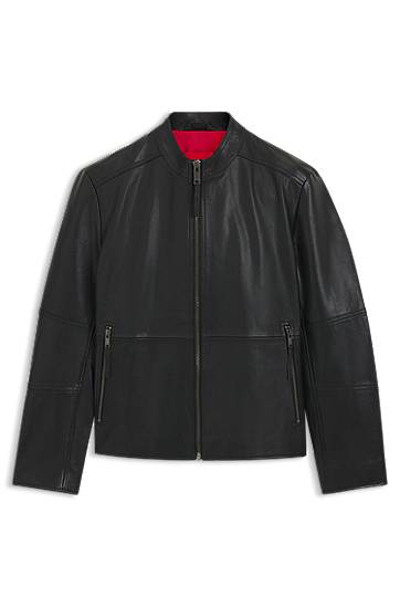 Jakna BOSS Slim-Fit Leather Jacket Crna | 50540984
