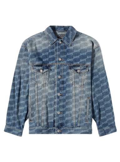 Jakna Balenciaga BB All-Over Print Oversized Denim Jacket Blue Authentic Ring Plava | 675208-TMW37-4437