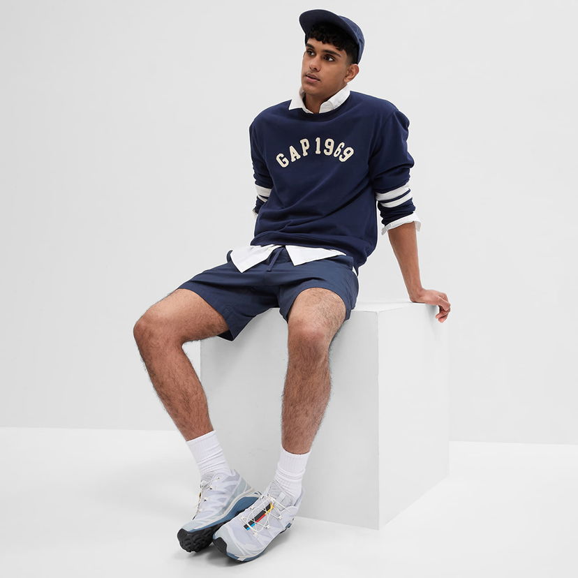 Dukserice GAP Logo Crewneck Sweatshirt Tapestry Navy Tamnoplava | 664496-01
