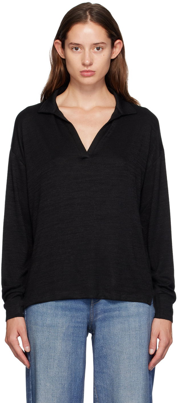Džemper rag & bone Rag & Bone Knit V-Neck Polo Crna | WCC24FT021JY21