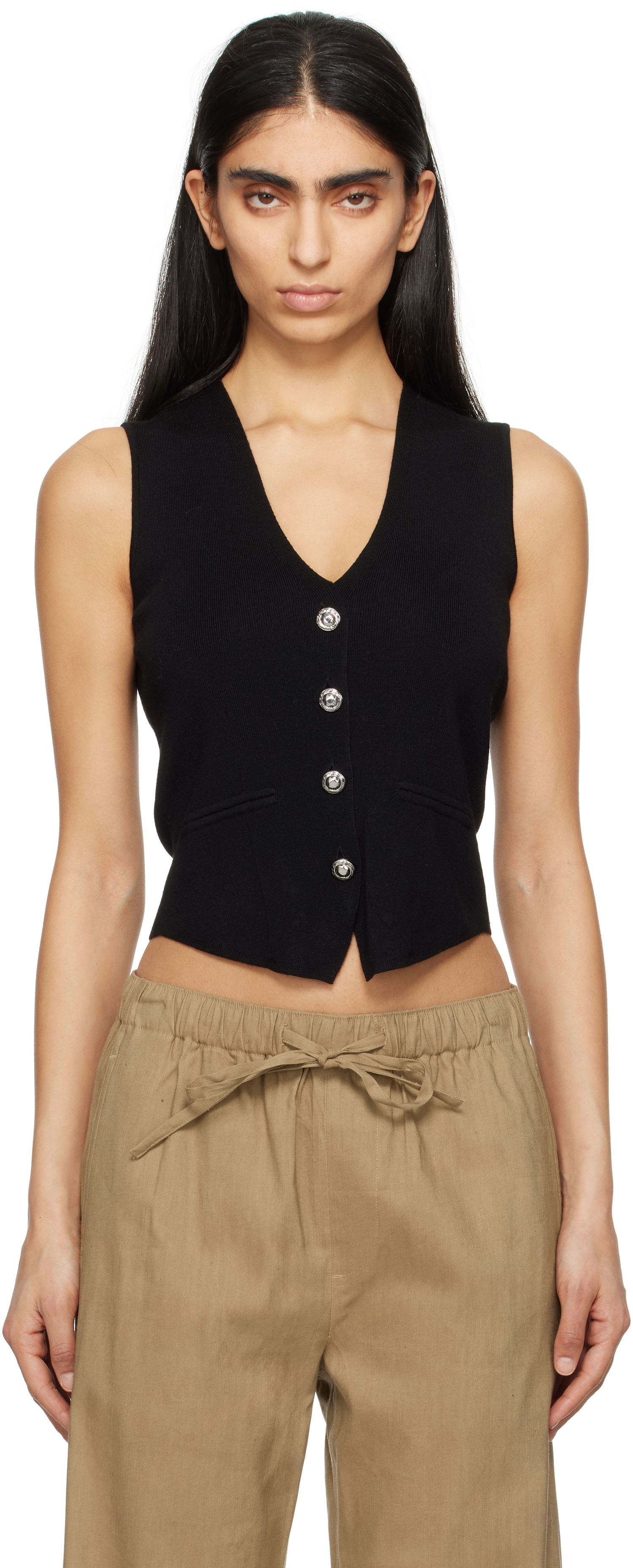 Prsluk rag & bone rag & bone Ella Merino Wool-Blend Sweater Vest Crna | WAS25S015BV15, 0