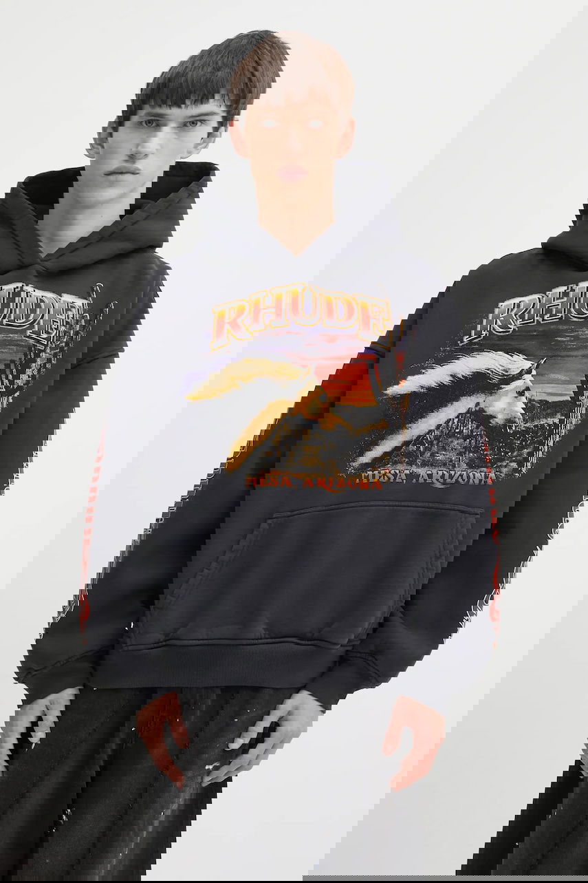 Dukserice Rhude Cotton Graphic Hooded Sweatshirt Mesa Arizona Stallion Crna | RHFW25HO04012, 0