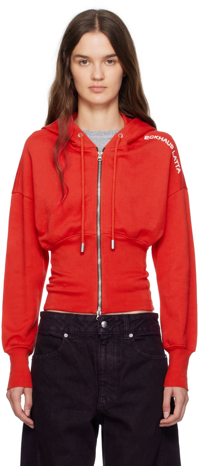Dukserice Eckhaus Latta Eckhaus Latta Snatched Zip-Up Hoodie Crvena | 4000-EL-PF25-R -