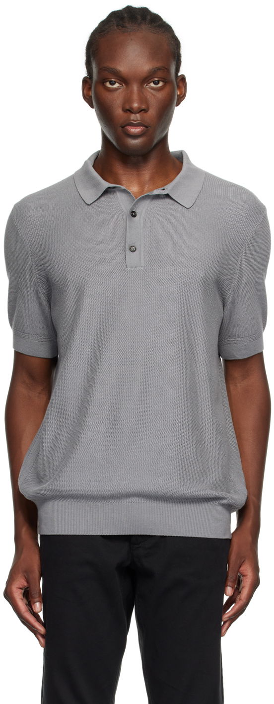 Odjeća BOSS Gray Open Knit Polo Siva | 50519615