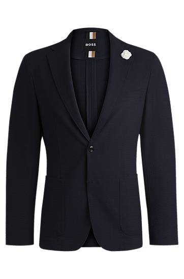 Jakna BOSS Slim Fit Stretch Seersucker Blazer Tamnoplava | 50540784