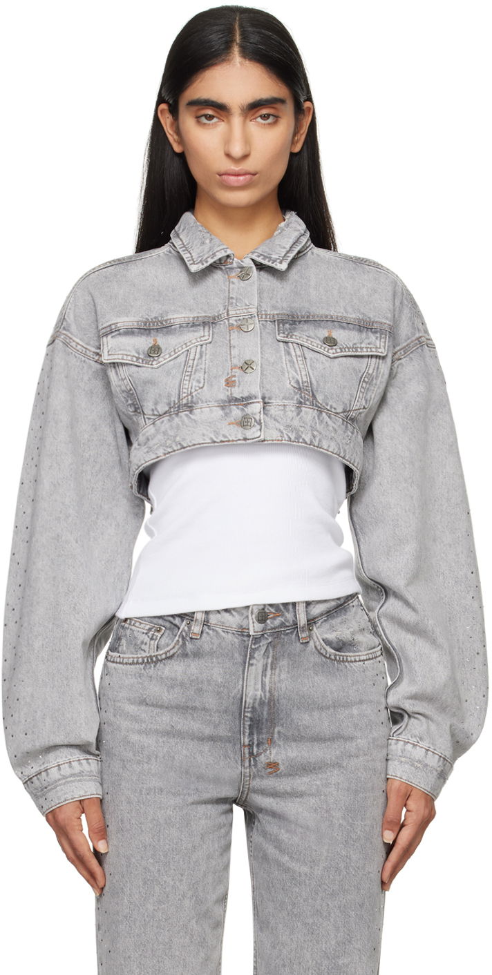Jakna Ksubi Supercrop Trucker Denim Jacket Siva | WFA24JK003