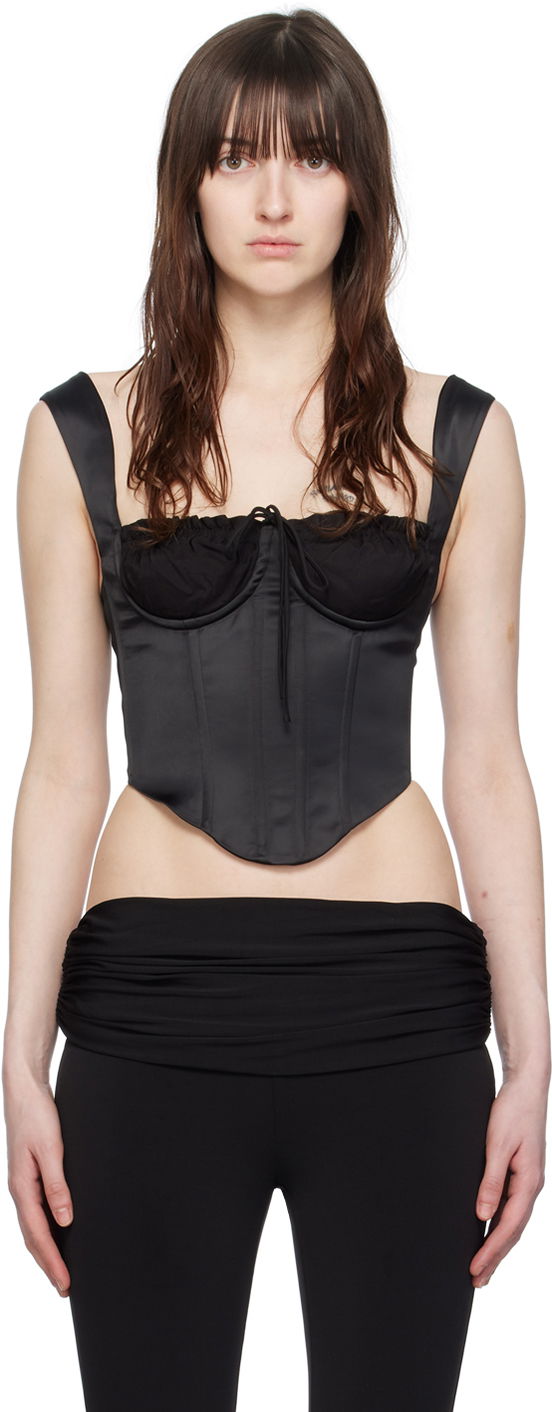 Grudnjak GUIZIO Guizio Square Neck Satin Corset Top Crna | S24110W037