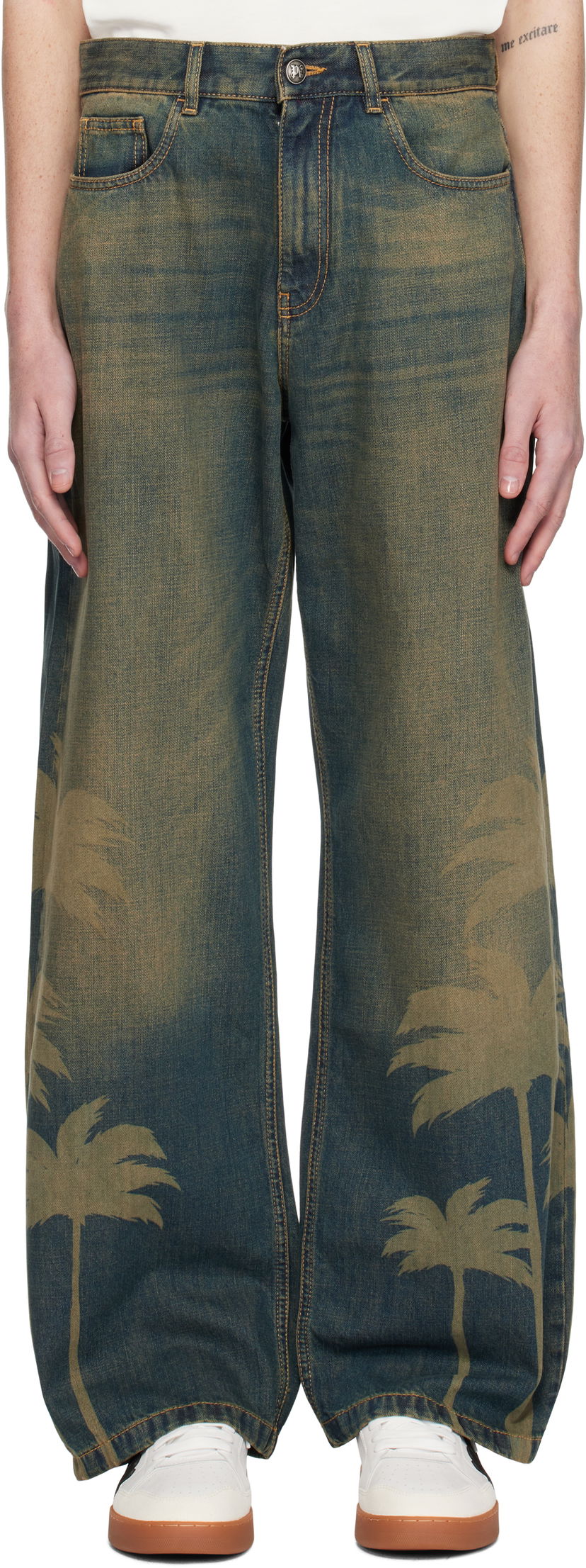 Jeans Palm Angels Laser Palms Loose Jeans Plava | PMYA049S25DEN0016009