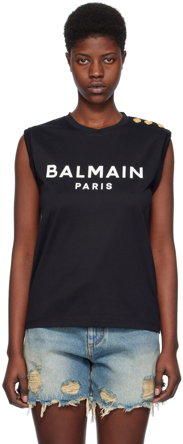 Majica bez rukava Balmain Drawstring Tank Top Crna | CF1ED001BB02