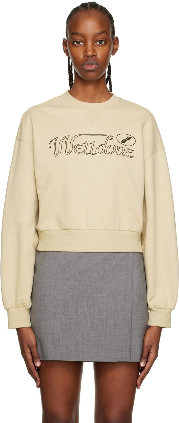 Dukserice We11done Cursive Crop Sweatshirt Bež | WD-TS3-22-860-W-BG