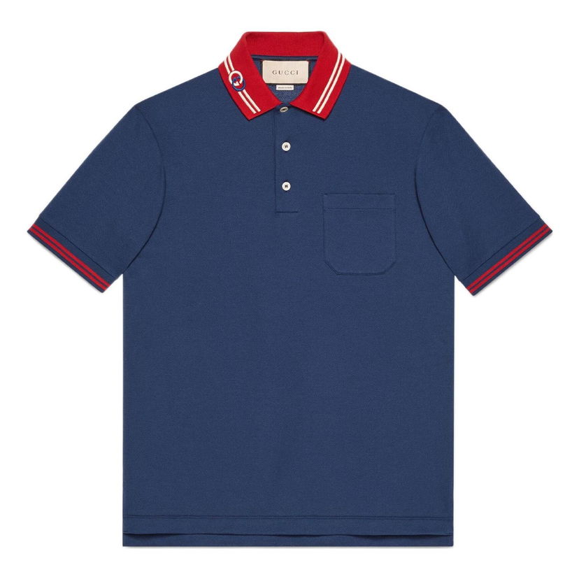 Polo majica Gucci Interlocking G Cotton Piqué Polo Shirt Plava | 658067-XJDI2-4714