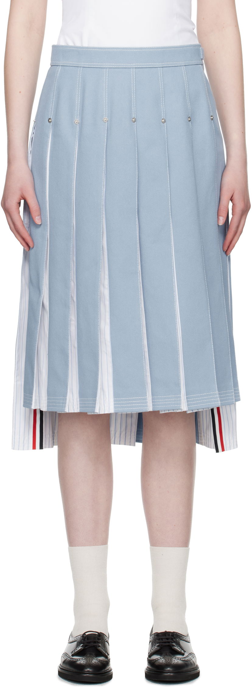 Suknja Thom Browne Thom Browne Pleated Denim Midi Skirt Plava | FGC441U-F0950