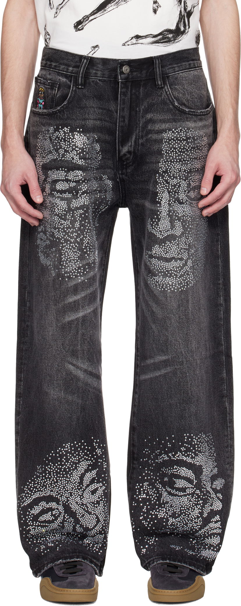 Jeans KidSuper KidSuper Rhinestone Face Jeans Crna | SS25-PT-24