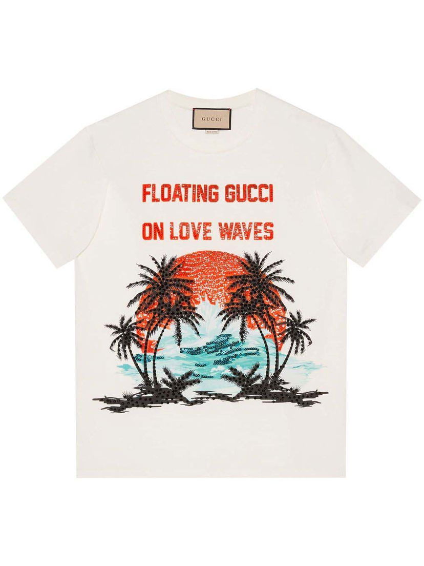 Majica kratkih rukava Gucci Sequinned Slogan-Print T-Shirt White Bijela | 615044xjedn9088
