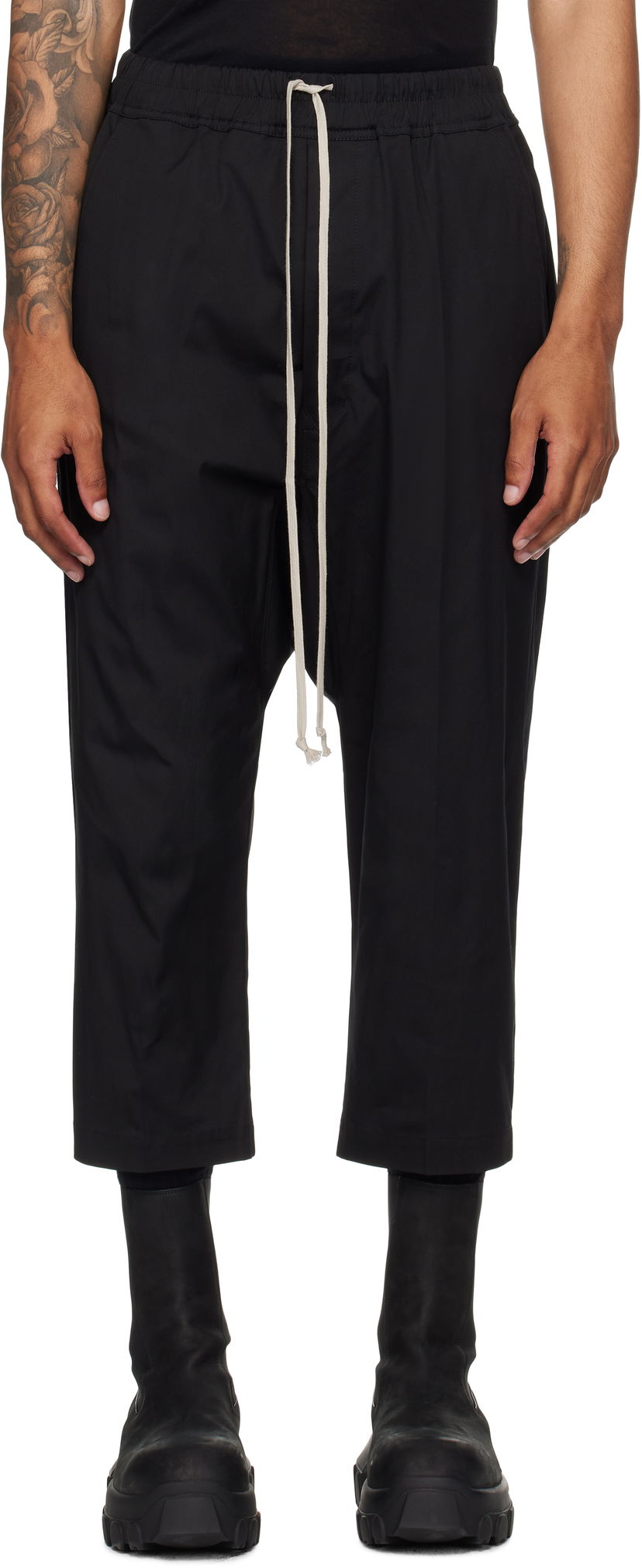 Hlače Rick Owens Rick Owens Concordians Forever Drawstring Cropped Trousers Crna | RU02E1381 TE