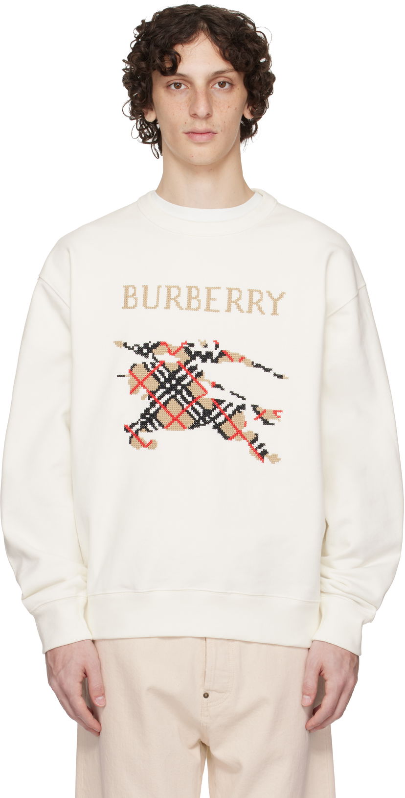 Dukserice Burberry Burberry Intarsia EKD Sweatshirt Bijela | 8110547