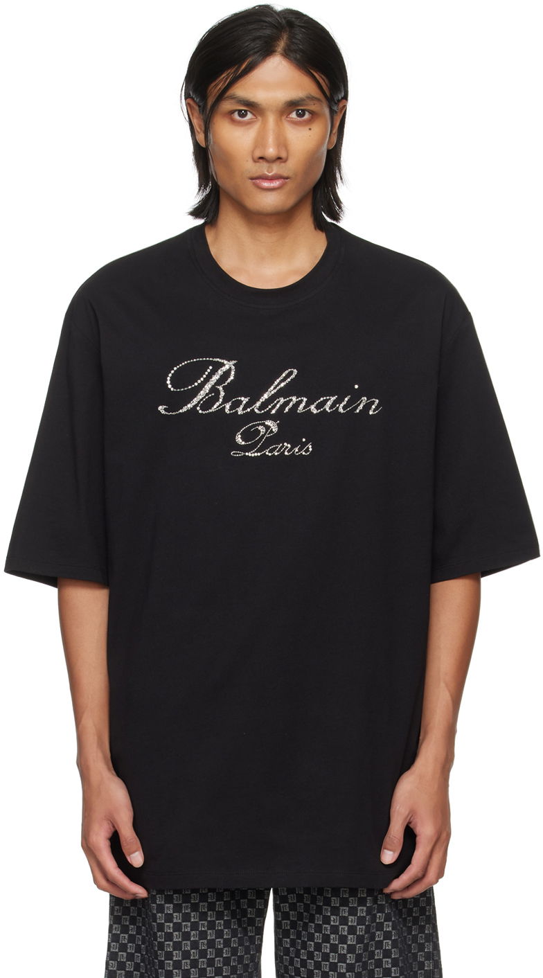 Majica kratkih rukava Balmain Crystal-Cut T-Shirt Crna | CH1EH015PC19