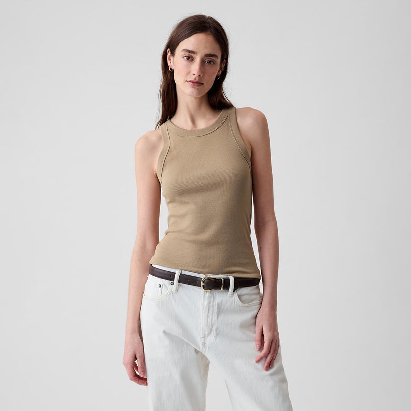 Majica bez rukava GAP Modal Rib Halter Iconic Khaki Zelena | 878220-04