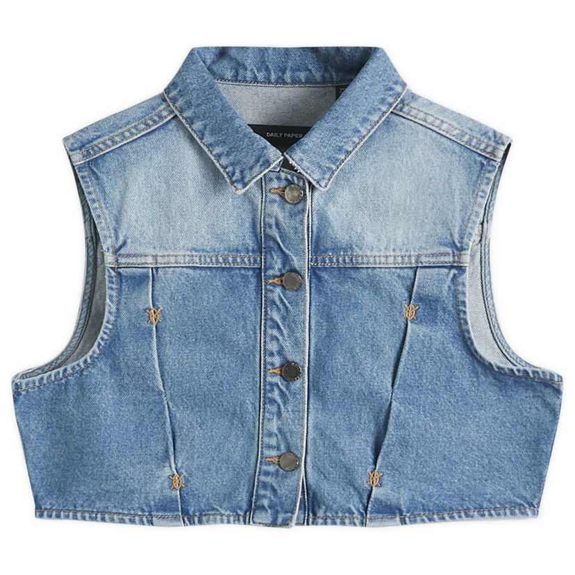 Prsluk DAILY PAPER Daily Paper Asola Sleeveless Cropped Denim Vest, Size Large Plava | 2511148