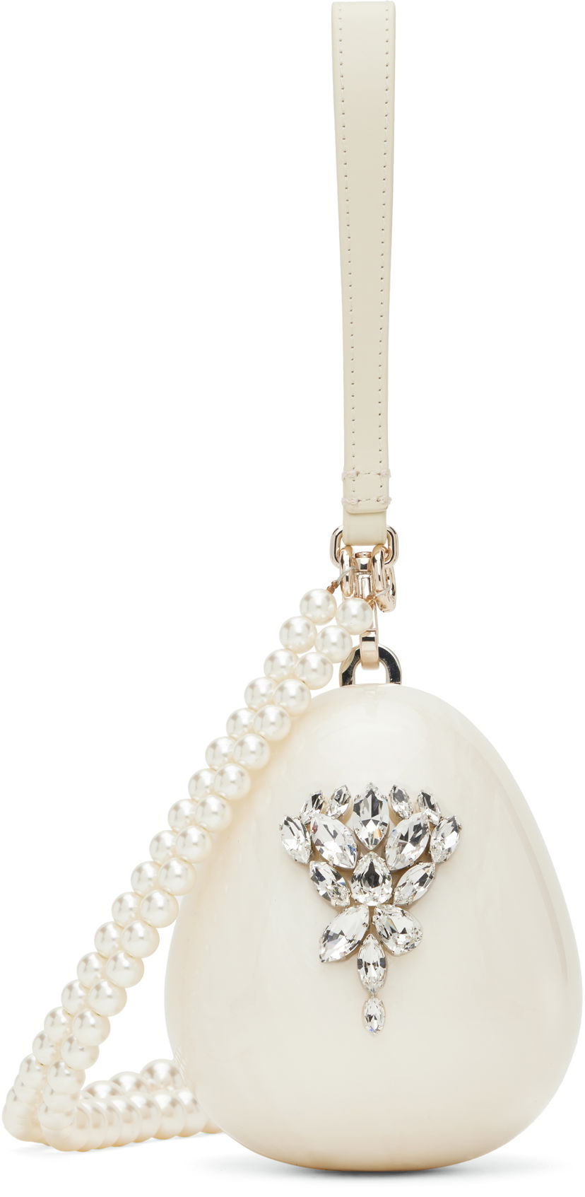 Ručna torbica Simone Rocha Simone Rocha Embellished Micro Pearl Egg Bag Bijela | BAG110ECB 0773