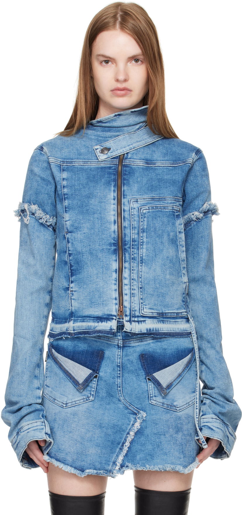 Jakna Ottolinger Ottolinger Drape Collar Denim Jacket Plava | 117-701017-01