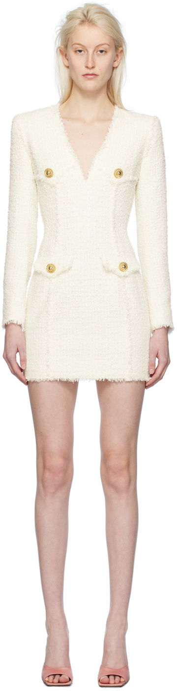 Haljina Balmain V-Neck Minidress Bijela | CF1R9103XF91