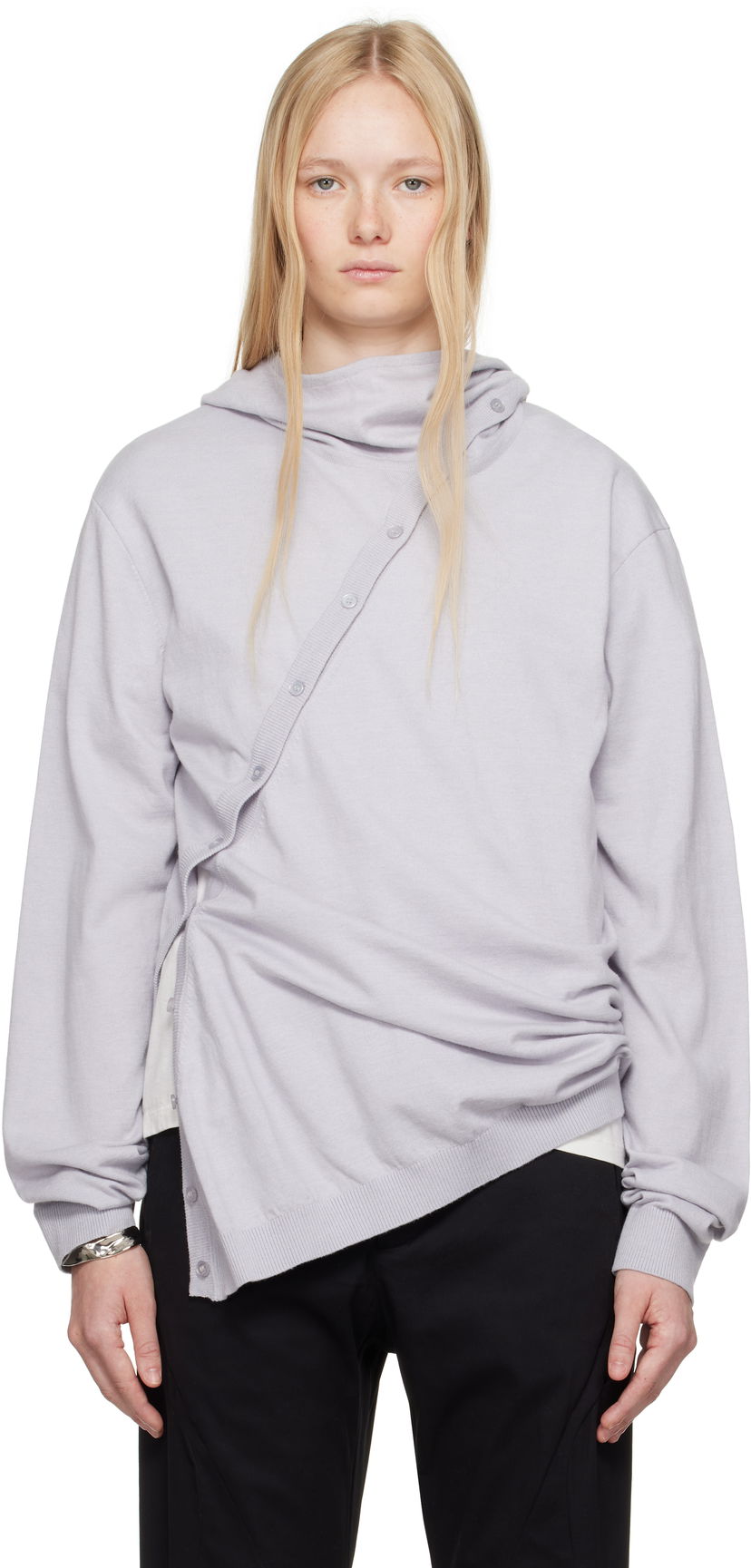 Džemper Post Archive Faction (PAF) 8.0 Center Knit Hoodie by Post Archive Faction (PAF) Siva | 8.0 KHC-LG