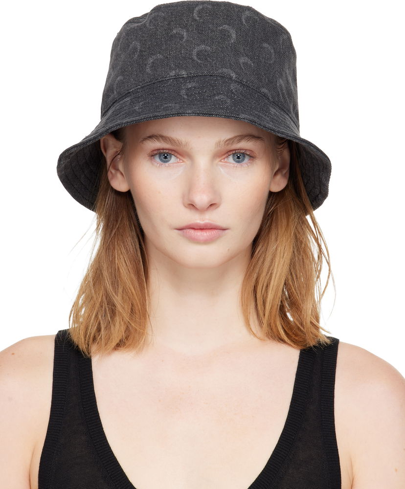 Šešir Marine Serre Marine Serre Moon Laser Denim Bucket Hat Crna | UHG030ACDEN0006