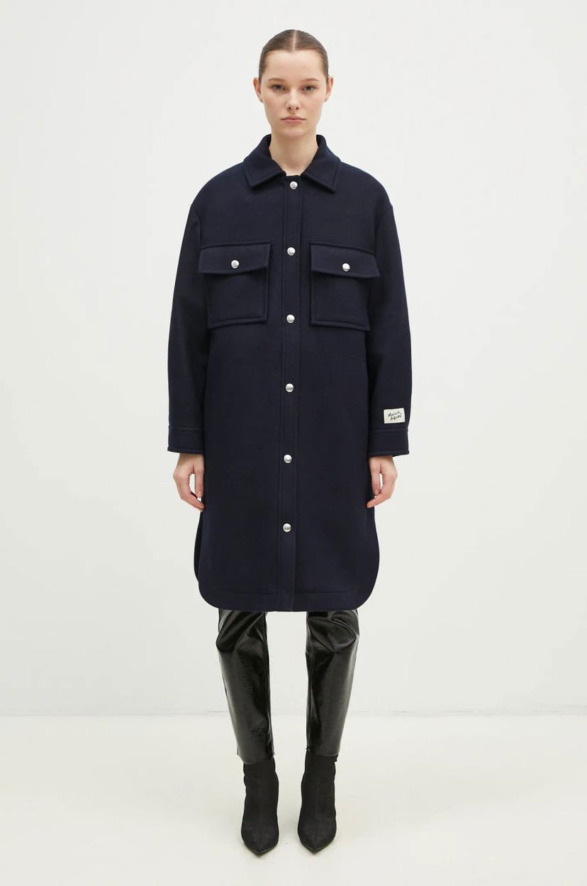 Jakna MAISON KITSUNÉ Maison Kitsune Workwear Wool Shirt Jacket Plava | NW02211WM0026